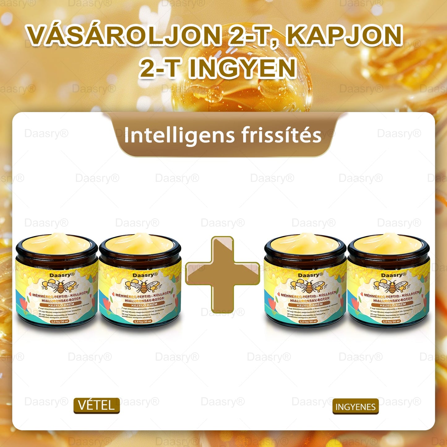 Daasry® Méhméreg Kezelő Krém, méhméreg peptidekkel, botulinum toxinnal, hialuronsavval és kollagénnel💧. Hatékonyan küzd a ráncok, finom vonalak, megereszkedés, terhességi csíkok és sötét foltok ellen — feszesítés, emelés és kiemelkedő eredmények!